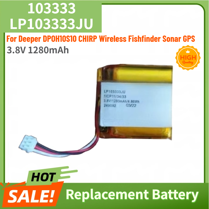 Chirp Sonar Fish Finder - 3.8V 1280mAh Li-Polymer Battery 103333 LP103333JU
