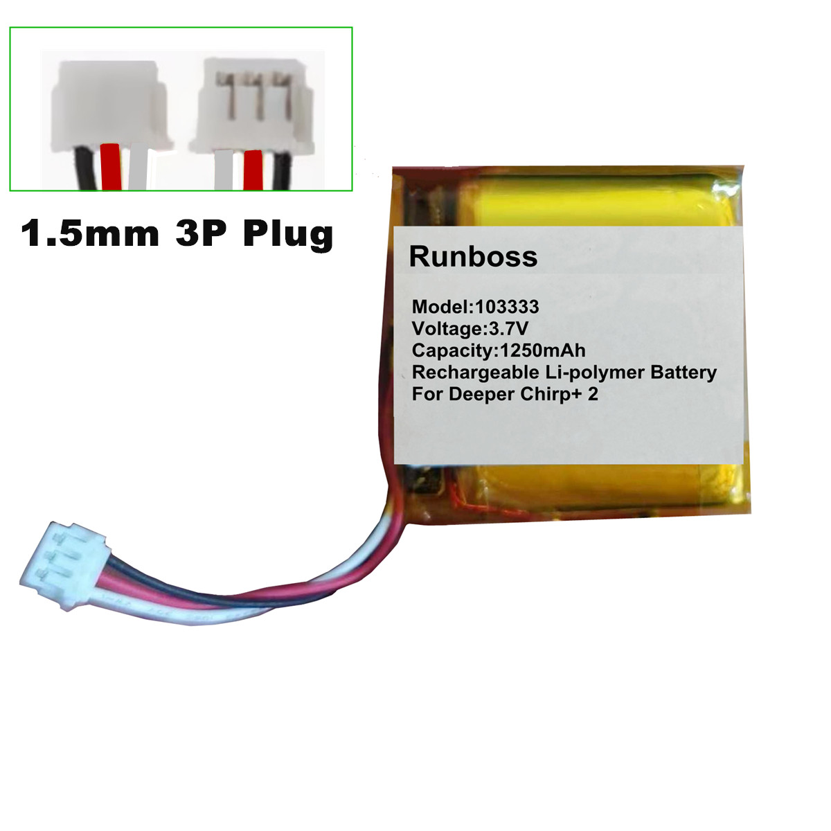 Chirp Sonar Fish Finder - New 3.7V 1250mAh Battery For Deeper